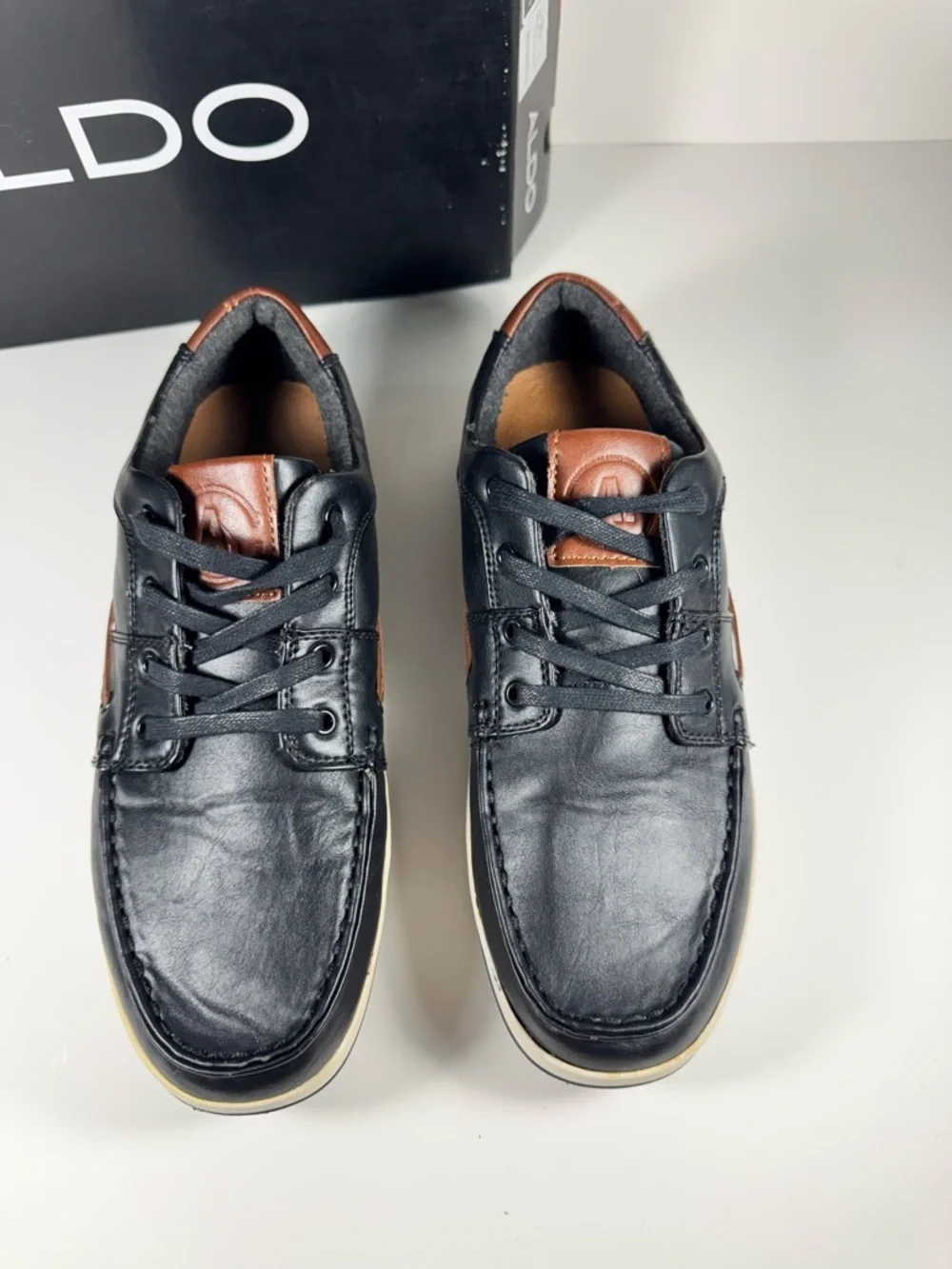 Aldo Black Brown Leather Nautical Boat Deck Loafer Shoe Men's 10 Sneaker Hybrid